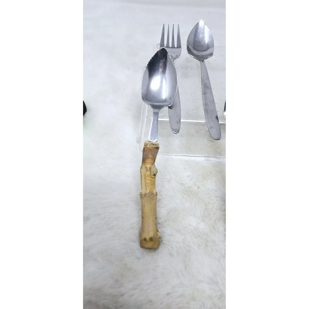 Vintage Stainless Steel Tableware Lot‎ Of 9 Various Brands/Patterns Bamboo